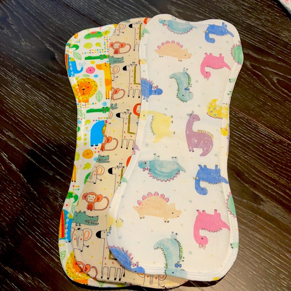 Set of 3 baby boy burp cloths.